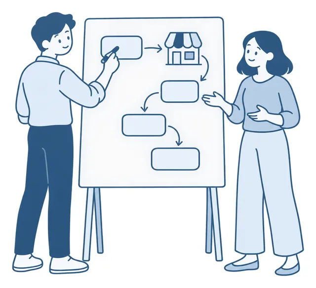 引き継いだ後の計画を、ふたりで描いているイラスト